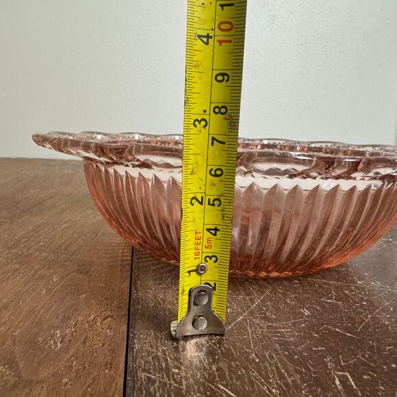 Depression Era Pink Glass Ribbed Lace Edge Serving Candy Bowl - Picture 5 of 6